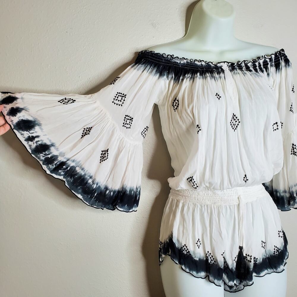 Boho Relaxed Off Shoulder Bell Sleeve Romper XS/S Vacation Poupette St. Barth